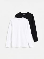 Longsleeve slim 2 pack - wielobarwny. Bluzki z długim rękawem męskie Reserved, l, bez wzorów, z bawełny, bez kołnierzyka. Za 119.99 zł.