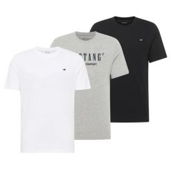 3-Pak T-Shirt Mustang Style Alex Biały Czarny Szary. Białe t-shirty męskie Mustang, uniwersalny, bez wzorów, bez kołnierzyka. Za 149.99 zł.