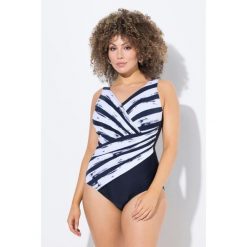 Damski Kostium kąpielowy paski miękkie miseczki drapowanie. Niebieskie kostiumy jednoczęściowe damskie Ulla Popken, plus size, bez wzorów, z elastanu, sportowe, plus size. Za 294.99 zł.