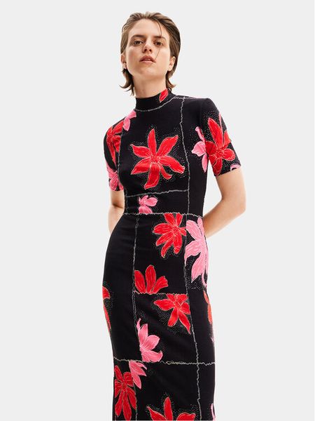 Desigual Sukienka letnia Quebec 24SWVK40 Czarny Regular Fit. Czarne sukienki damskie Desigual, na lato, s, bez wzorów, z wiskozy, bez kołnierzyka, bez ramiączek. Za 489.99 zł.