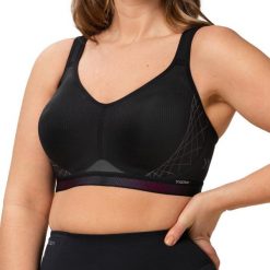 Stanik do biegania Cardio Flow z wysoki poziomem podtrzymywania. Czarne biustonosze TRIACTION, bez wzorów, z elastanu. Za 298.50 zł.