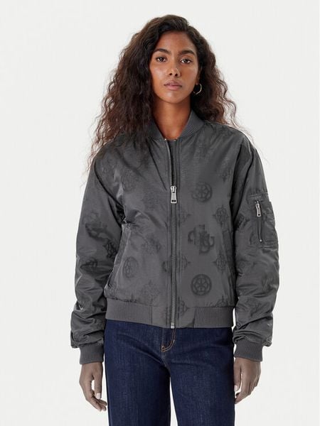 Guess Kurtka bomber W5YL08 WHDK2 Szary Regular Fit. Szare kurtki damskie Guess, xl, z aplikacjami, z syntetyku, bez kaptura. Za 399.99 zł.