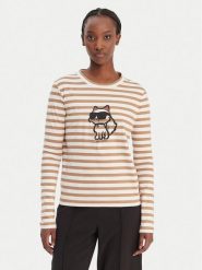 KARL LAGERFELD Bluzka A1W17137 Beżowy Regular Fit. Brązowe koszule damskie KARL LAGERFELD, xxl, bez wzorów, z bawełny, bez kołnierzyka, bez ramiączek. Za 529.99 zł.