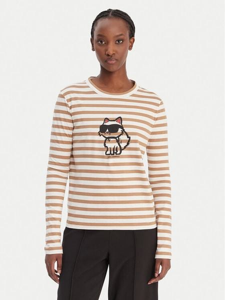 KARL LAGERFELD Bluzka A1W17137 Beżowy Regular Fit. Brązowe koszule damskie KARL LAGERFELD, xxl, bez wzorów, z bawełny, bez kołnierzyka, bez ramiączek. Za 529.99 zł.