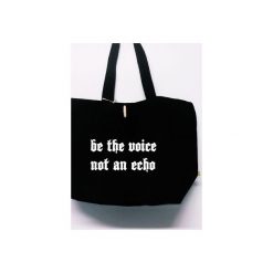 Torba "Be the voice, not an echo". Czarne torebki shopper damskie marki Funfara, z napisami, z bawełny. Za 99.00 zł.