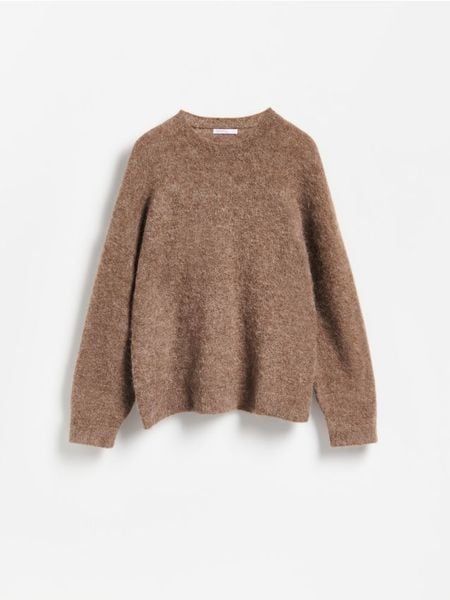 Sweter z wełną z alpaki - brązowy. Brązowe swetry damskie Reserved, l, bez wzorów, z dzianiny, bez kołnierzyka, bez ramiączek, bez kaptura. Za 199.99 zł.