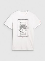 4F T-shirt regular z nadrukiem siatkarskim męski - biały XL. Białe koszulki sportowe męskie 4f, l, bez wzorów, z bawełny, klasyczne, bez kołnierzyka. Za 69.99 zł.