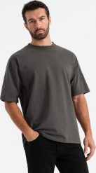 Męski t-shirt bawełniany LOOSE FIT z okrągłym dekoltem szarozielony V3 OM-TSBC-0234 S. Szare t-shirty męskie Ombre, m, bez wzorów, z bawełny, bez kołnierzyka. Za 136.15 zł.
