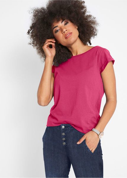 T-shirt z czystej bawełny. Zielone t-shirty damskie bonprix, bez wzorów, z bawełny, bez kołnierzyka. Za 34.99 zł.