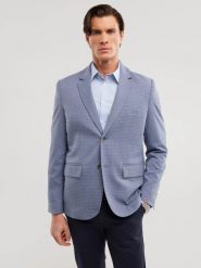 Marynarka męska w delikatną kratę niebieska Gregon 401. Niebieskie marynarki męskie Big Star, bez wzorów, z tkaniny, biznesowe. W wyprzedaży za 259.99 zł.