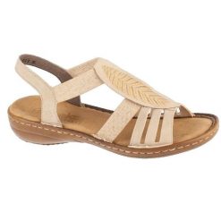 Sandały Rieker beżowe z elastycznym zapięciem. Brązowe obuwie sportowe damskie Rieker, bez wzorów, z syntetyku, do biegania. Za 274.30 zł.