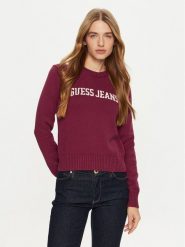 Guess Jeans Sweter W4BR10 Z3HM1 Bordowy Regular Fit. Czerwone swetry damskie Guess Jeans, s, z aplikacjami, z bawełny, bez kołnierzyka, bez ramiączek, bez kaptura. Za 219.99 zł.