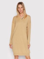 Peserico Sukienka dzianinowa S92197F12K Beżowy Relaxed Fit. Brązowe sukienki damskie Peserico, s, bez wzorów, z dzianiny, bez kołnierzyka, bez ramiączek. Za 2,149.00 zł.