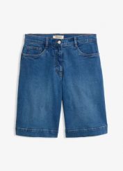 Bermudy jeansowe, mid waist, z bawełny organicznej. Niebieskie szorty damskie bonprix, bez wzorów, z bawełny. Za 149.99 zł.