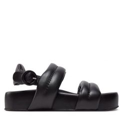 Sandały AGL. Czarne sandały damskie AGL, bez wzorów, bez obcasa, na płaskiej podeszwie, bez zapięcia. Za 1,169.00 zł.