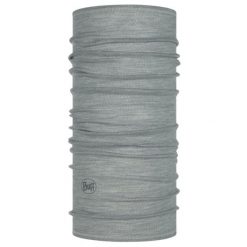 Chusta wielofunkcyjna z wełny merynosów Buff Merino Lightweight. Szare szaliki i chusty damskie Buff, bez wzorów, z wełny, sportowe. Za 129.90 zł.