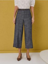 Spodnie cullote z domieszką lnu - niebieski. Niebieskie spodnie materiałowe damskie Sinsay, l, bez wzorów. Za 59.99 zł.