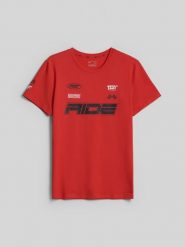 4F T-shirt slim z nadrukiem męski - czerwony M. Czerwone t-shirty męskie 4f, m, bez wzorów, z bawełny, klasyczne, bez kołnierzyka. Za 79.99 zł.