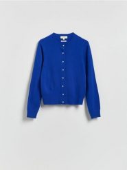Kardigan z wełny merino - niebieski. Niebieskie kardigany damskie Reserved, l, bez wzorów, z dzianiny. Za 239.99 zł.