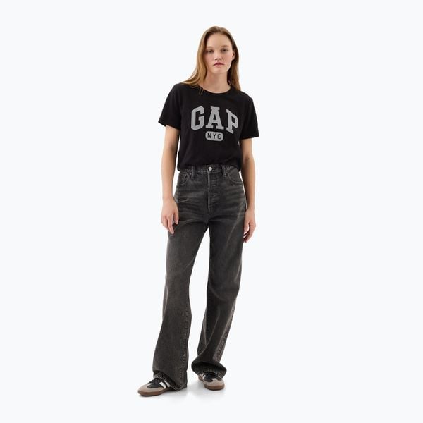 Koszulka damska GAP Logo Slub Tee. Czarne koszulki sportowe damskie GAP, l, bez wzorów, z tkaniny, bez kołnierzyka. Za 88.99 zł.