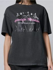 Bawełniana koszulka z nadrukiem - fioletowy. Fioletowe t-shirty damskie Sinsay, l, bez wzorów, z bawełny, bez kołnierzyka. Za 25.99 zł.