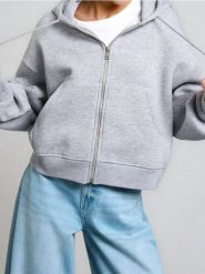 Bluza z kapturem z zapięciem - szary. Szare bluzy damskie Sinsay, l, bez wzorów, z kapturem. Za 39.99 zł.