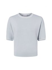 Comma bluzka z dzianiny Kobiety niebieski, 42. Niebieskie bluzki damskie comma, bez wzorów, z dzianiny, eleganckie, bez kołnierzyka, bez ramiączek. Za 269.95 zł.