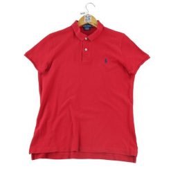 Second life - Krótka koszulka polo z krótkim rękawem dla kobiet - Jak nowy. Czerwone koszulki sportowe damskie Ralph Lauren, bez wzorów, bez kołnierzyka, bez ramiączek, na golfa. Za 114.17 zł.