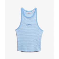 Tank top w paski z plecami w stylu sportowym i logo dla kobiet Superdry Essentia. Niebieskie bielizna termoaktywna damska Superdry., bez wzorów, bez ramiączek. Za 104.50 zł.