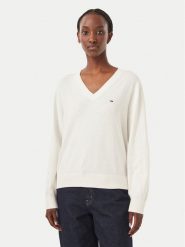 Tommy Jeans Sweter Essential DW0DW23362 Biały Regular Fit. Białe swetry damskie Tommy Jeans, m, bez wzorów, z bawełny, bez kołnierzyka, bez ramiączek, bez kaptura. Za 369.99 zł.