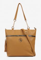 Brązowa Torebka Typu Shopper z Ozdobnymi Rączkami i Paskiem na Ramię Idaloriela. Brązowe torby na ramię damskie Renee, bez wzorów, z jeansu, biznesowe, na ramię, bez dodatków. Za 99.99 zł.