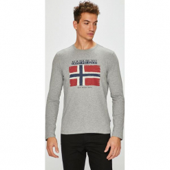 Napapijri - Longsleeve. Szare bluzki z długim rękawem męskie Napapijri, z nadrukiem, z bawełny, z okrągłym kołnierzem. W wyprzedaży za 179.90 zł.