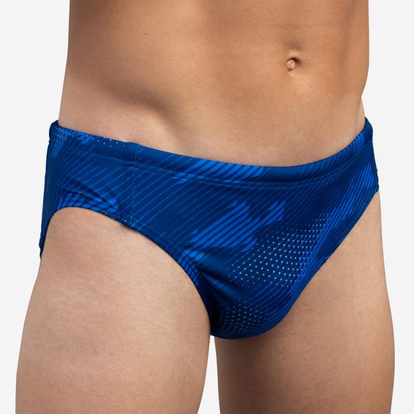 Slipki do waterpolo męskie Watko 500 Camo. Niebieskie kąpielówki męskie Decathlon, m, bez wzorów, z elastanu, na fitness i siłownię. Za 24.99 zł.
