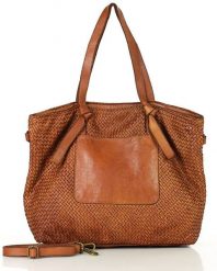 Shopperka pleciona MARCO MAZZINI brąz camel v243b. Brązowe torebki do ręki damskie bez wzorów, ze skóry, vintage, duże, bez dodatków. Za 597.55 zł.