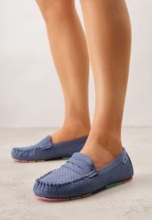 Niebieskie Ażurowe Mokasyny ze Skórzaną Wkładką Ozdobione Przeszyciami Sylilise. Niebieskie mokasyny damskie Born2be, z jeansu, klasyczne. Za 99.99 zł.