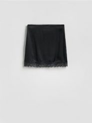 Spódnica mini z wiskozy - czarny. Czarne spódnice damskie Reserved, l, bez wzorów, z wiskozy, mini, dopasowane. Za 119.99 zł.