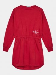 Calvin Klein Jeans Sukienka dzianinowa Monogram IG0IG02316 D Czerwony Relaxed Fit. Czerwone sukienki dla dziewczynek Calvin Klein Jeans, bez wzorów, z bawełny, bez ramiączek. Za 349.99 zł.