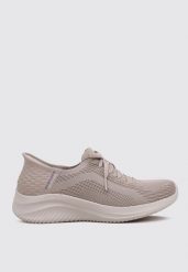 Buty sportowe Sneakersy damskie, Slip-Ins Ultra Flex 3.0 - Brilliant. Brązowe obuwie sportowe damskie Skechers, bez wzorów, z materiału, trekkingowe. Za 339.99 zł.