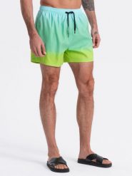 Męskie szorty kąpielówki efekt ombre - jasnoturkusowe V19 - Rozmiar: S. Niebieskie kąpielówki męskie Ombre Clothing, m, bez wzorów. W wyprzedaży za 49.99 zł.