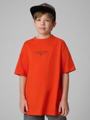 4F T-shirt loose z nadrukiem chłopięcy - pomarańczowy 158/164 (12-14 lat). Brązowe t-shirty dla chłopców 4f, bez wzorów, z materiału, bez ramiączek. Za 59.99 zł.