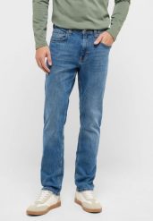 Męskie Spodnie jeansowe Mustang Style Orlando Slim Denim Blue 1016984 5000 623. Niebieskie spodnie materiałowe męskie Mustang, l, bez wzorów, z denimu. Za 219.99 zł.