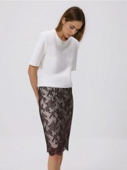 Spódnica midi z koronką - wielobarwny. Spódnice damskie Reserved, l, bez wzorów, z koronki, midi, proste. Za 139.99 zł.