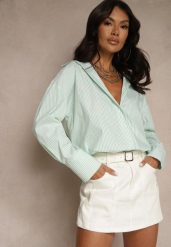 Zielona Koszula z Bawełny o Kroju Oversize w Paski z Metalicznymi Zdobieniami Pasenitia. Zielone bluzki damskie Renee, l, z aplikacjami, z bawełny, eleganckie, bez kołnierzyka, bez ramiączek. Za 89.99 zł.