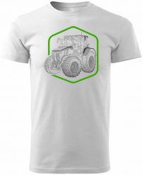Topslang T-shirt z traktorem John Deere T-shirt dla rolnika męski biały REGULAR M. Białe t-shirty męskie Topslang, m, bez wzorów, bez kołnierzyka. Za 95.00 zł.