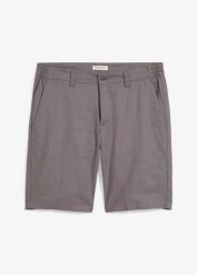 Bermudy chino regular fit z domieszką lnu. Szare szorty męskie bonprix, m, bez wzorów, eleganckie. Za 74.99 zł.