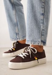 Brązowe Trampki Pod Kostkę na Grubej Podeszwie z Podwójnym Sznurowaniem Callixera. Brązowe trampki i tenisówki damskie Born2be, bez wzorów, z materiału, klasyczne, bez zapięcia. Za 109.99 zł.