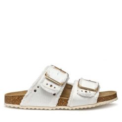 Klapki Geox. Brązowe klapki damskie Geox, bez wzorów, bez obcasa. Za 379.99 zł.