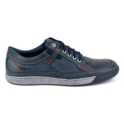 KOMODO Buty męskie skórzane Casual 932k granatowe niebieskie. Niebieskie półbuty na co dzień męskie casualowe, bez zapięcia. Za 351.82 zł.