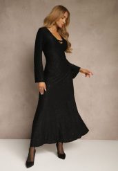 Czarna Rozkloszowana Sukienka Longsleeve w Zebrę Zdobiona Brokatem Mevilisa. Czarne sukienki damskie Renee, s, z aplikacjami, klasyczne, bez kołnierzyka, bez ramiączek, maxi, rozkloszowane. Za 169.99 zł.