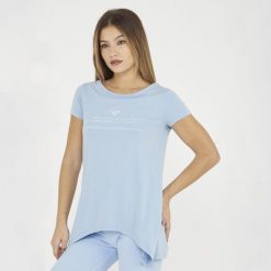 T-shirt gimnastyczny Europa damski jasnoniebieski. Niebieskie koszulki sportowe damskie Legea, bez wzorów, z bawełny, bez kołnierzyka, bez ramiączek, na fitness i siłownię. Za 56.00 zł.